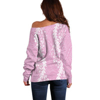 Puakenikeni and Maile Lei Off Shoulder Sweater Pink Double Strand Lei LT9 - Polynesian Pride