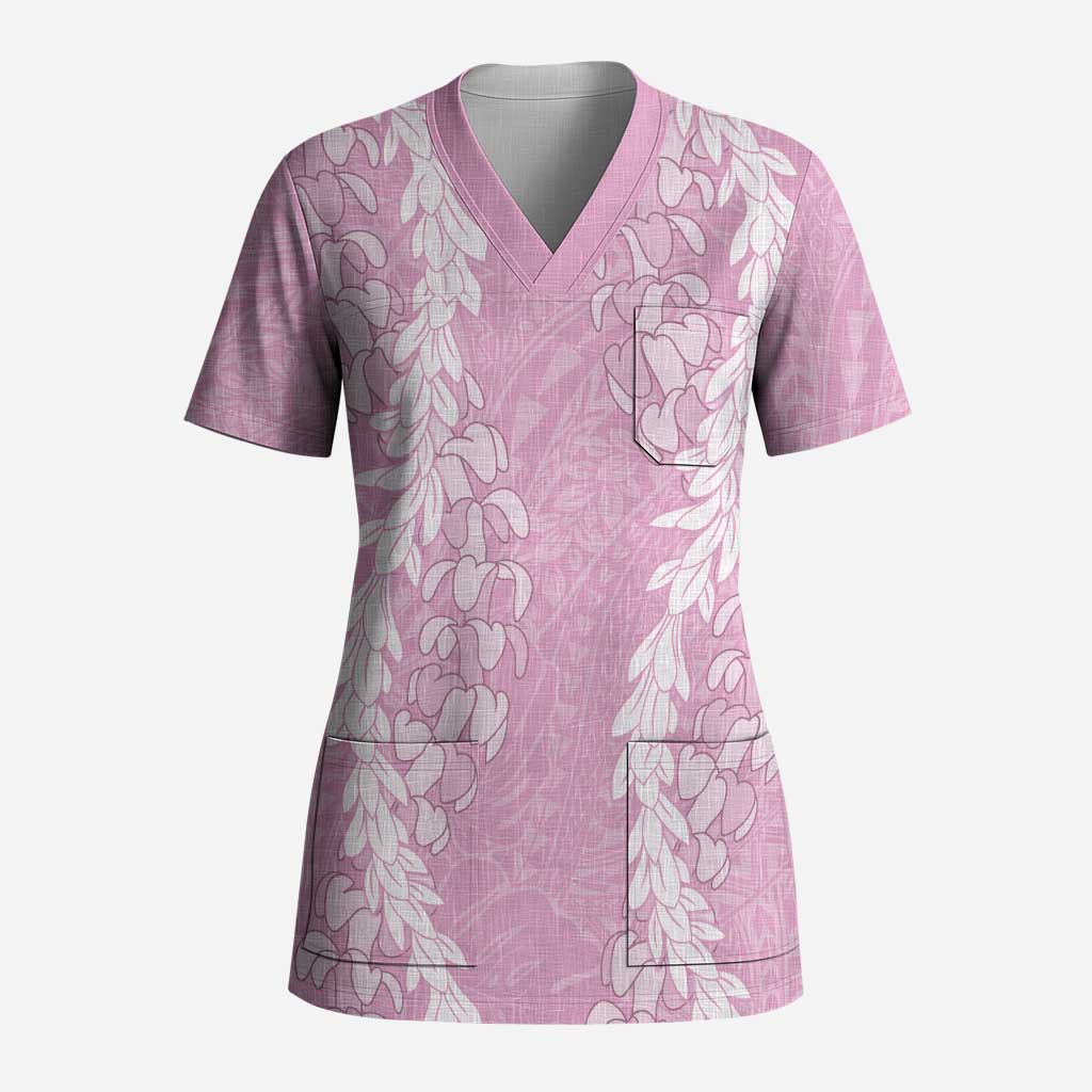 Puakenikeni and Maile Lei Scrub Top Pink Double Strand Lei LT9 Adult Pink - Polynesian Pride