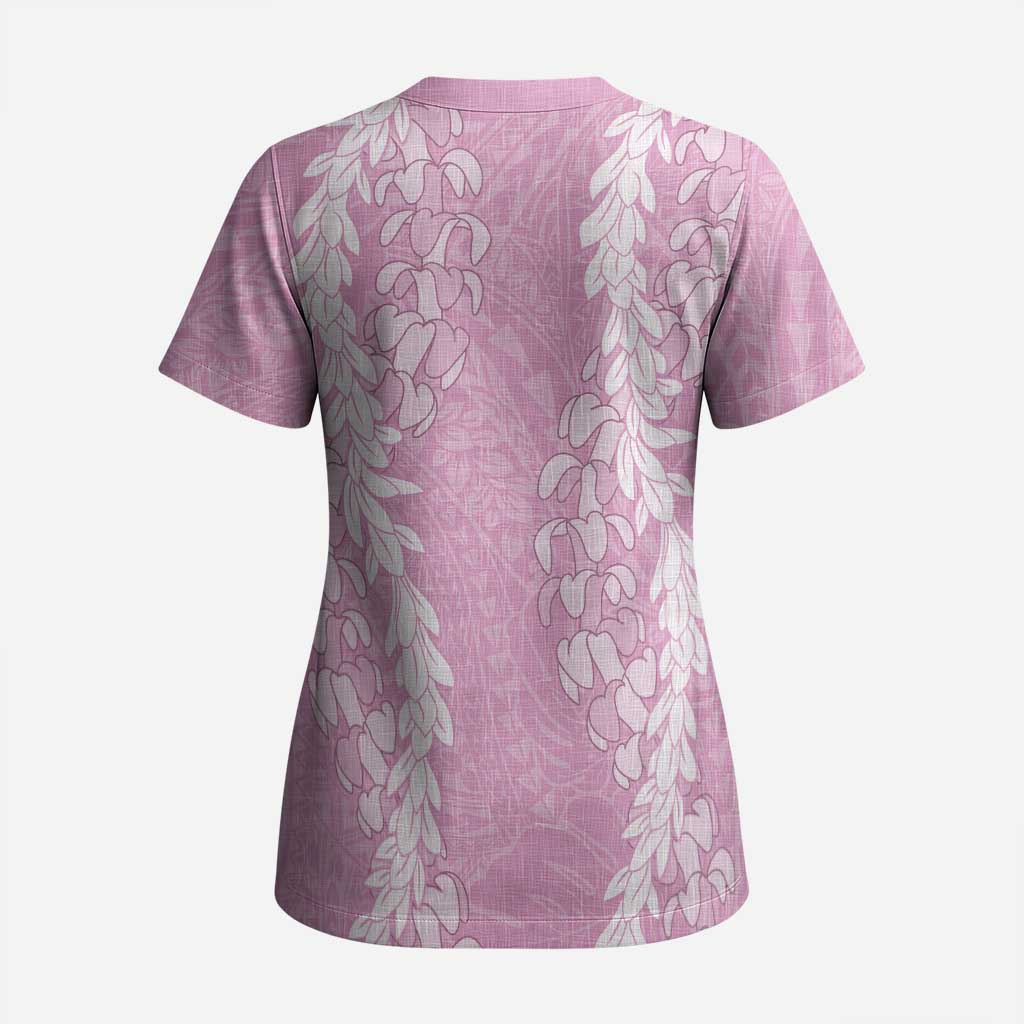 Puakenikeni and Maile Lei Scrub Top Pink Double Strand Lei LT9 - Polynesian Pride