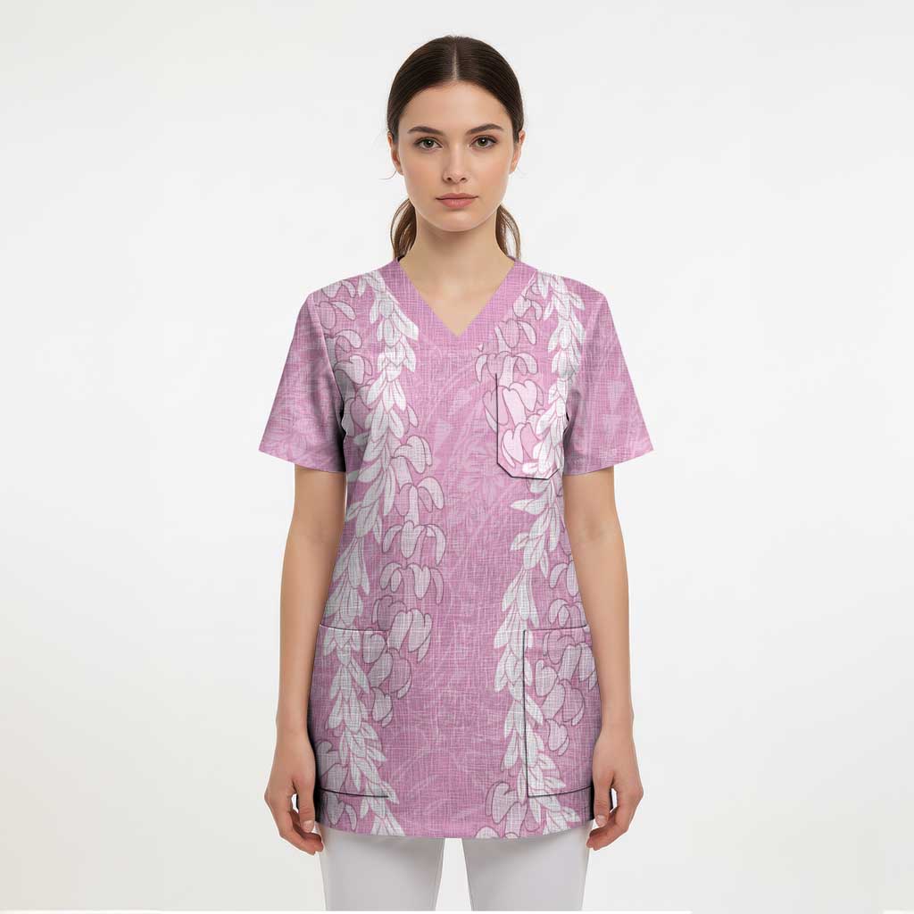 Puakenikeni and Maile Lei Scrub Top Pink Double Strand Lei LT9 - Polynesian Pride