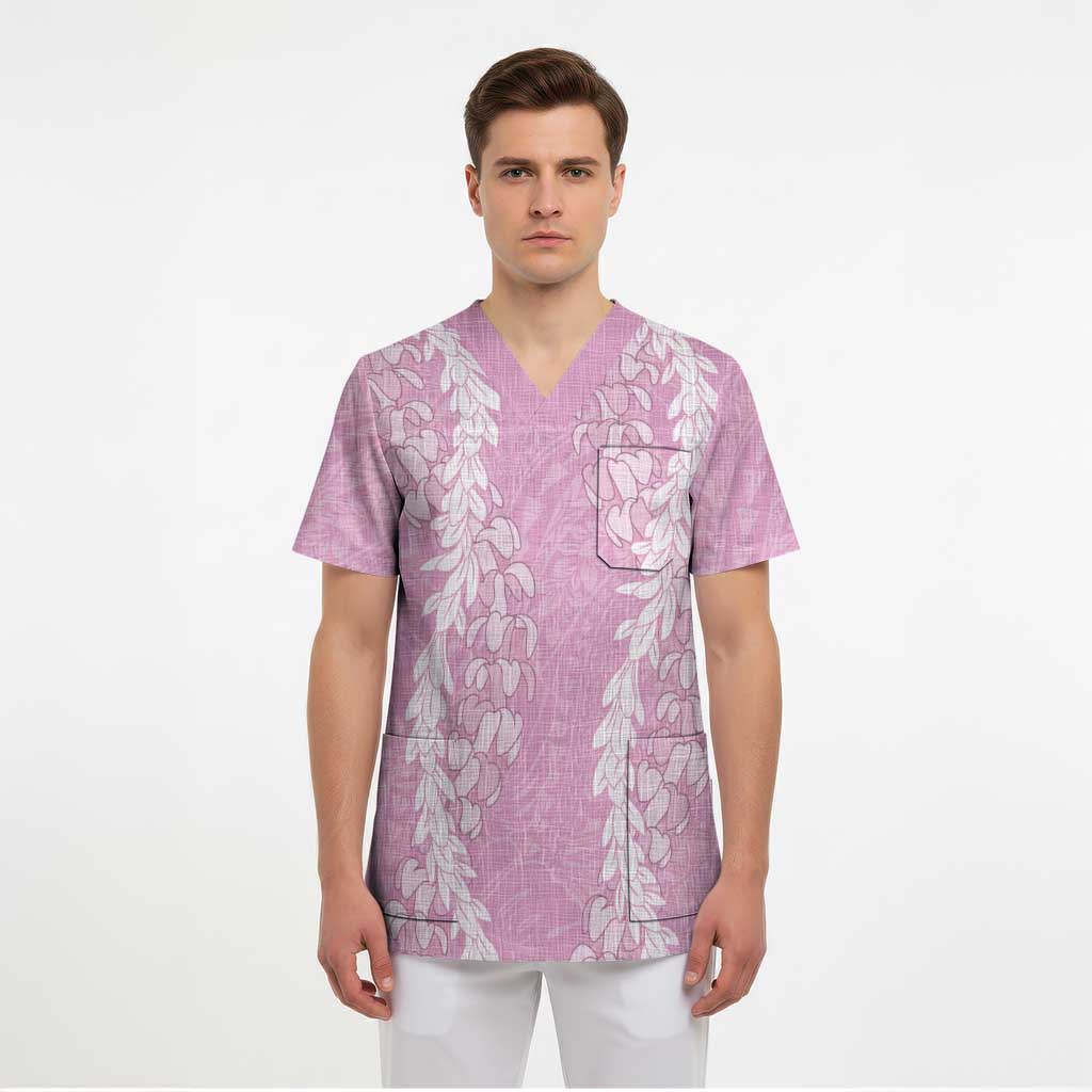 Puakenikeni and Maile Lei Scrub Top Pink Double Strand Lei LT9 - Polynesian Pride