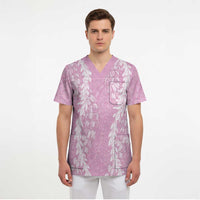 Puakenikeni and Maile Lei Scrub Top Pink Double Strand Lei LT9 - Polynesian Pride