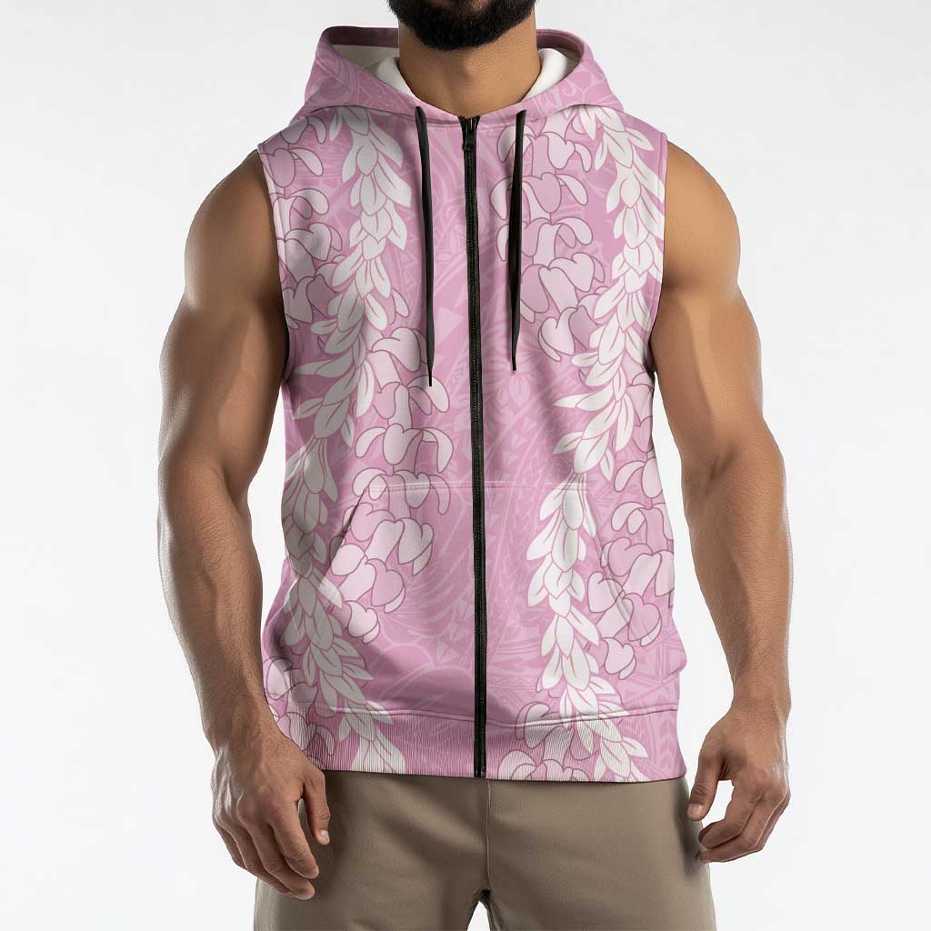 Puakenikeni and Maile Lei Sleeveless Zip Hoodie Pink Double Strand Lei LT9 - Polynesian Pride