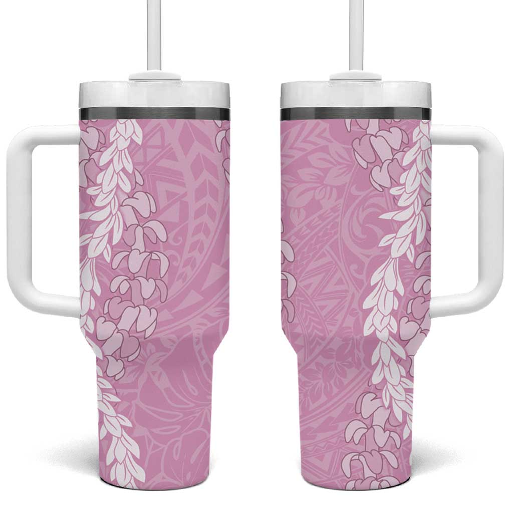 Puakenikeni and Maile Lei Tumbler With Handle Pink Double Strand Lei LT9 One Size: 40 oz Pink - Polynesian Pride