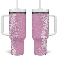 Puakenikeni and Maile Lei Tumbler With Handle Pink Double Strand Lei LT9 One Size: 40 oz Pink - Polynesian Pride