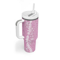 Puakenikeni and Maile Lei Tumbler With Handle Pink Double Strand Lei LT9 - Polynesian Pride