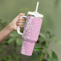 Puakenikeni and Maile Lei Tumbler With Handle Pink Double Strand Lei LT9 - Polynesian Pride