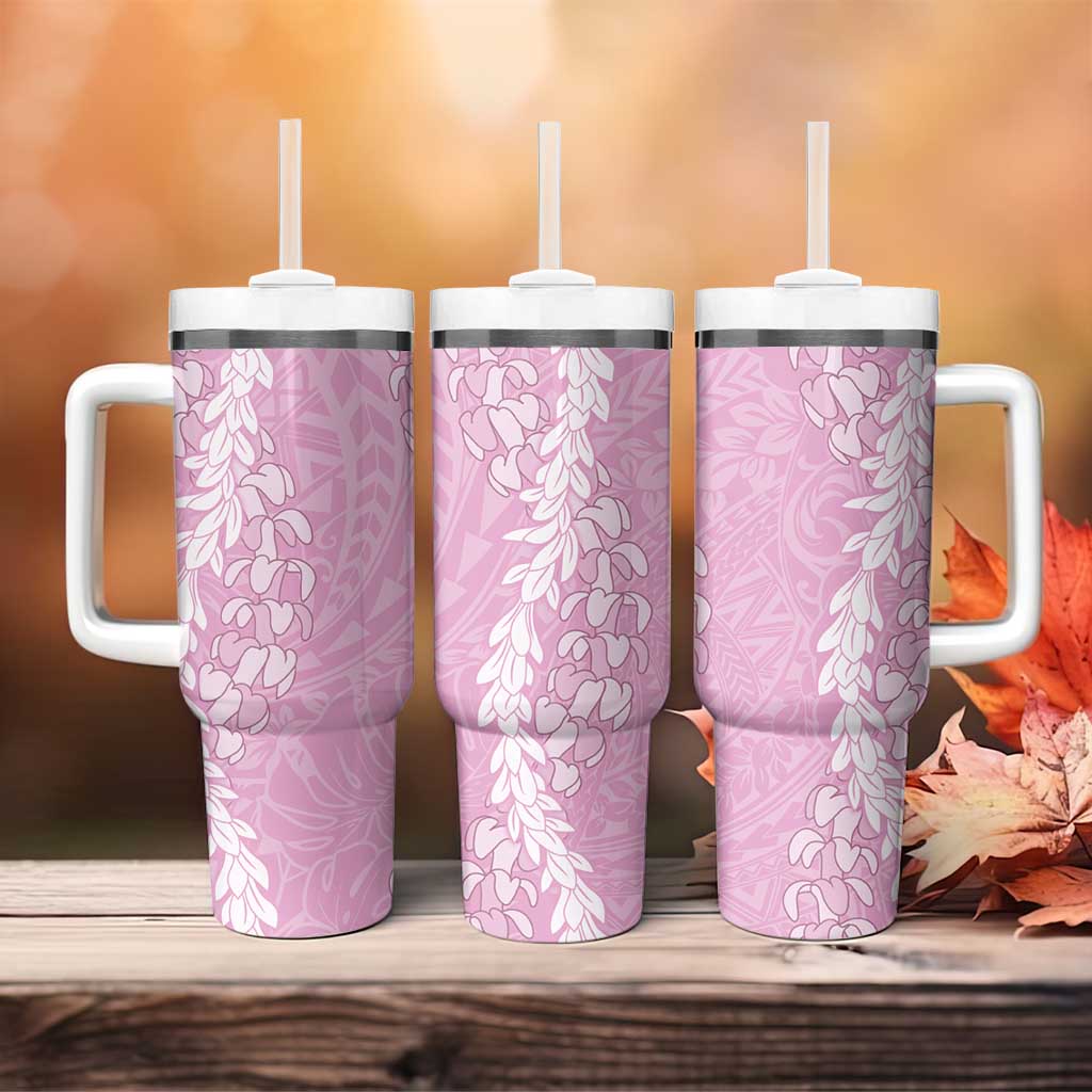 Puakenikeni and Maile Lei Tumbler With Handle Pink Double Strand Lei LT9 - Polynesian Pride