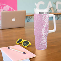 Puakenikeni and Maile Lei Tumbler With Handle Pink Double Strand Lei LT9 - Polynesian Pride