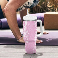 Puakenikeni and Maile Lei Tumbler With Handle Pink Double Strand Lei LT9 - Polynesian Pride