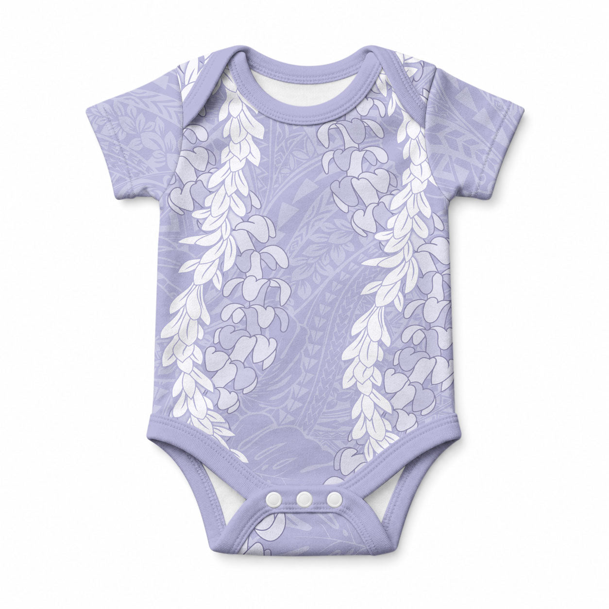Puakenikeni and Maile Lei Baby Onesie Purple Double Strand Lei