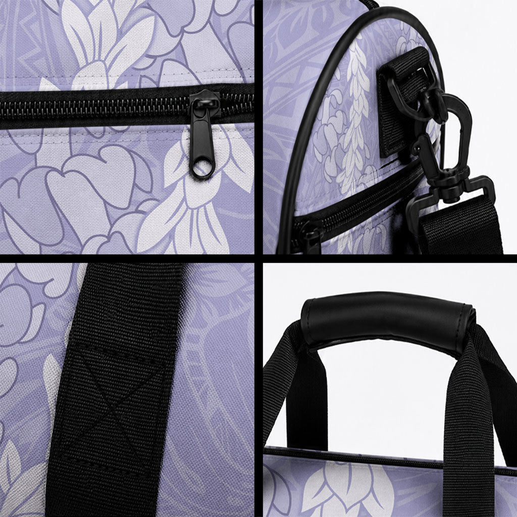 Puakenikeni and Maile Lei Duffle Bag Purple Double Strand Lei
