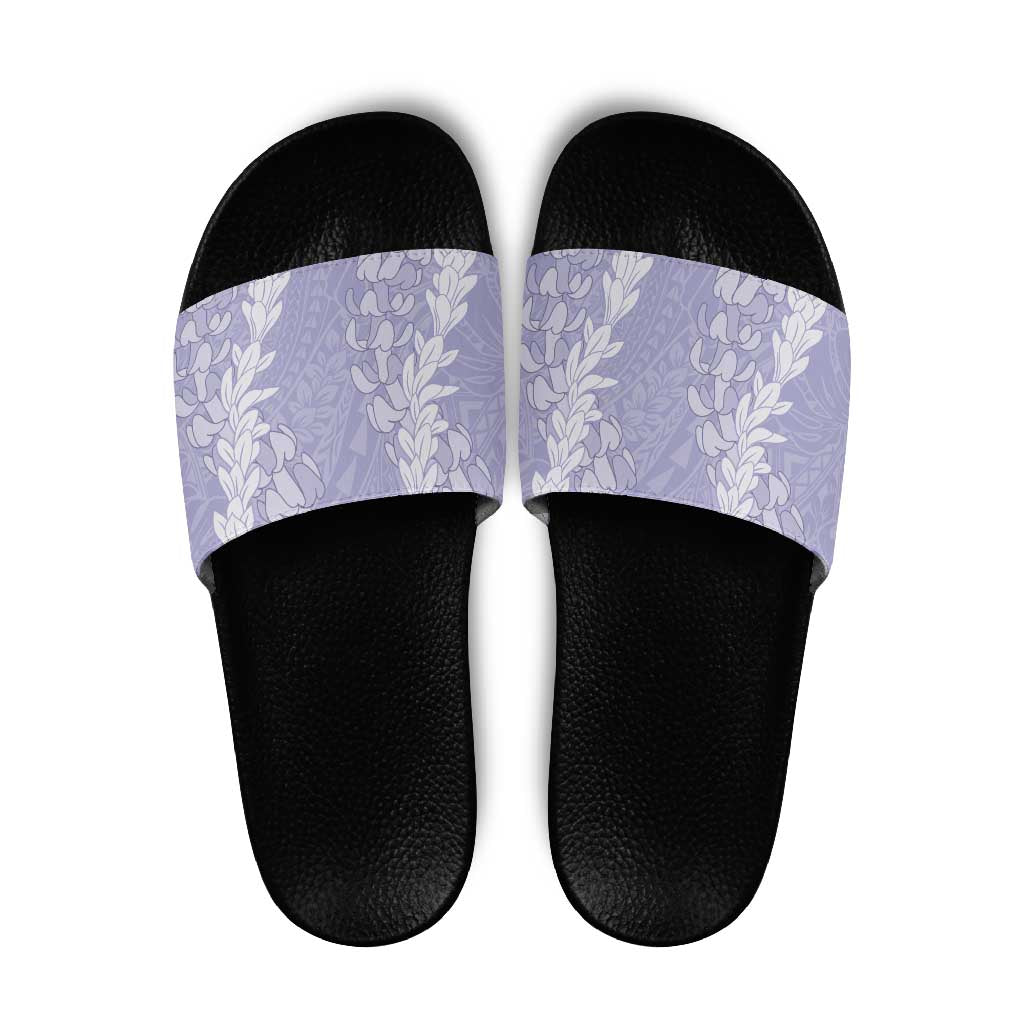 Puakenikeni and Maile Lei Slide Sandals Purple Double Strand Lei LT9 Purple - Polynesian Pride