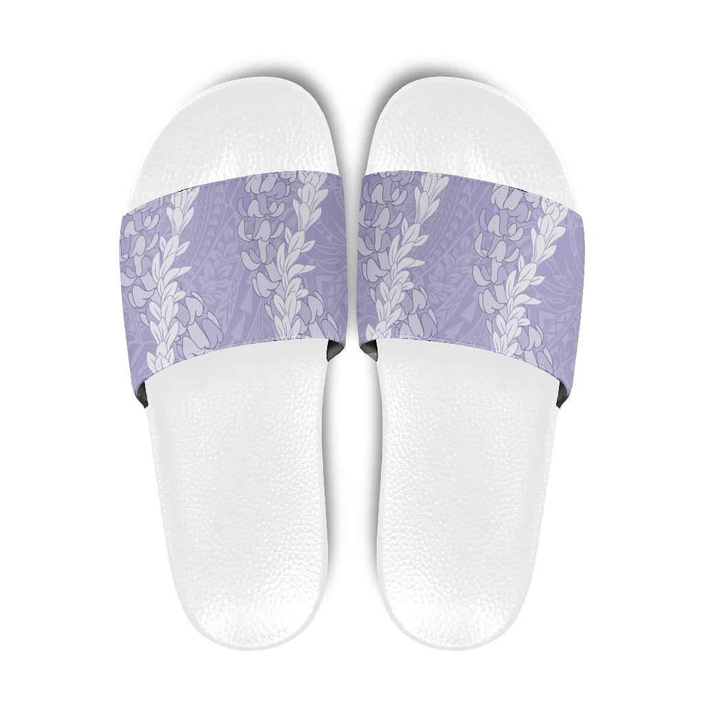 Puakenikeni and Maile Lei Slide Sandals Purple Double Strand Lei LT9 Purple - Polynesian Pride