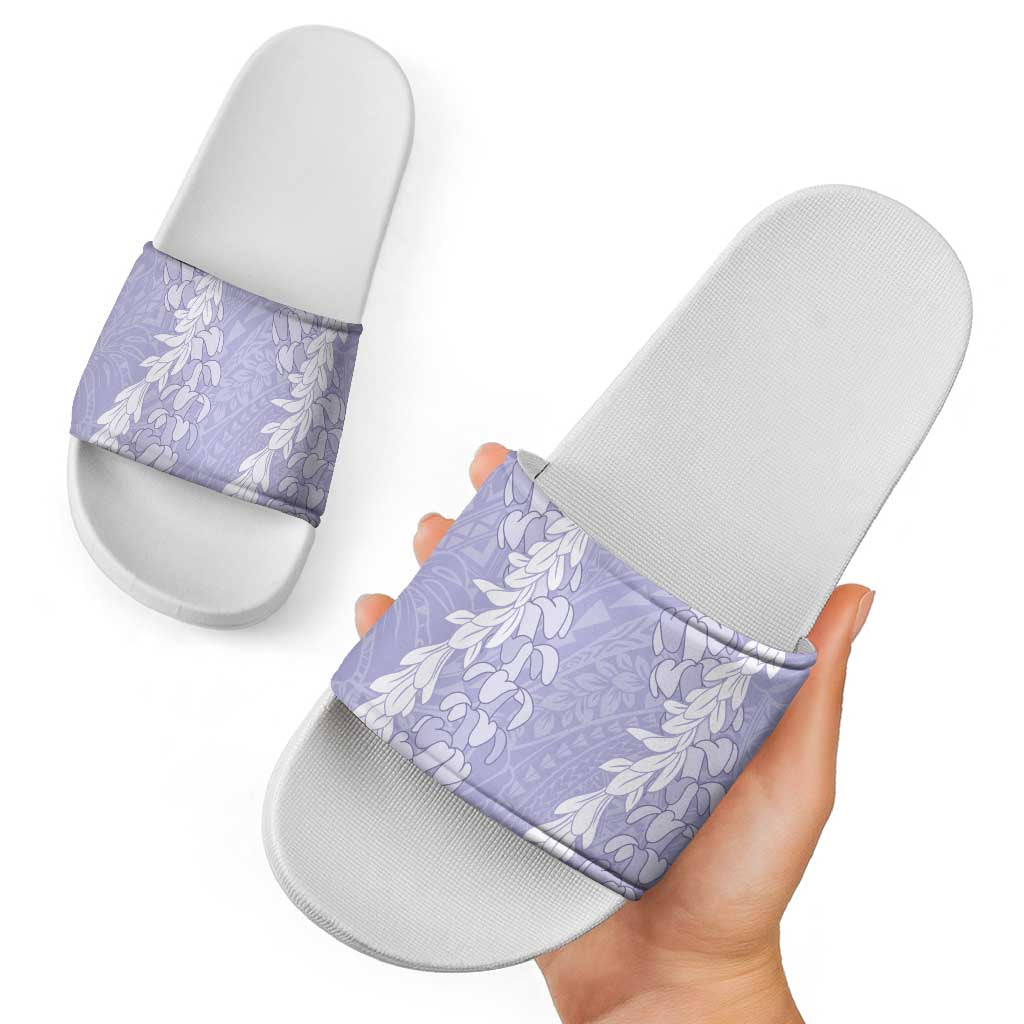 Puakenikeni and Maile Lei Slide Sandals Purple Double Strand Lei LT9 - Polynesian Pride