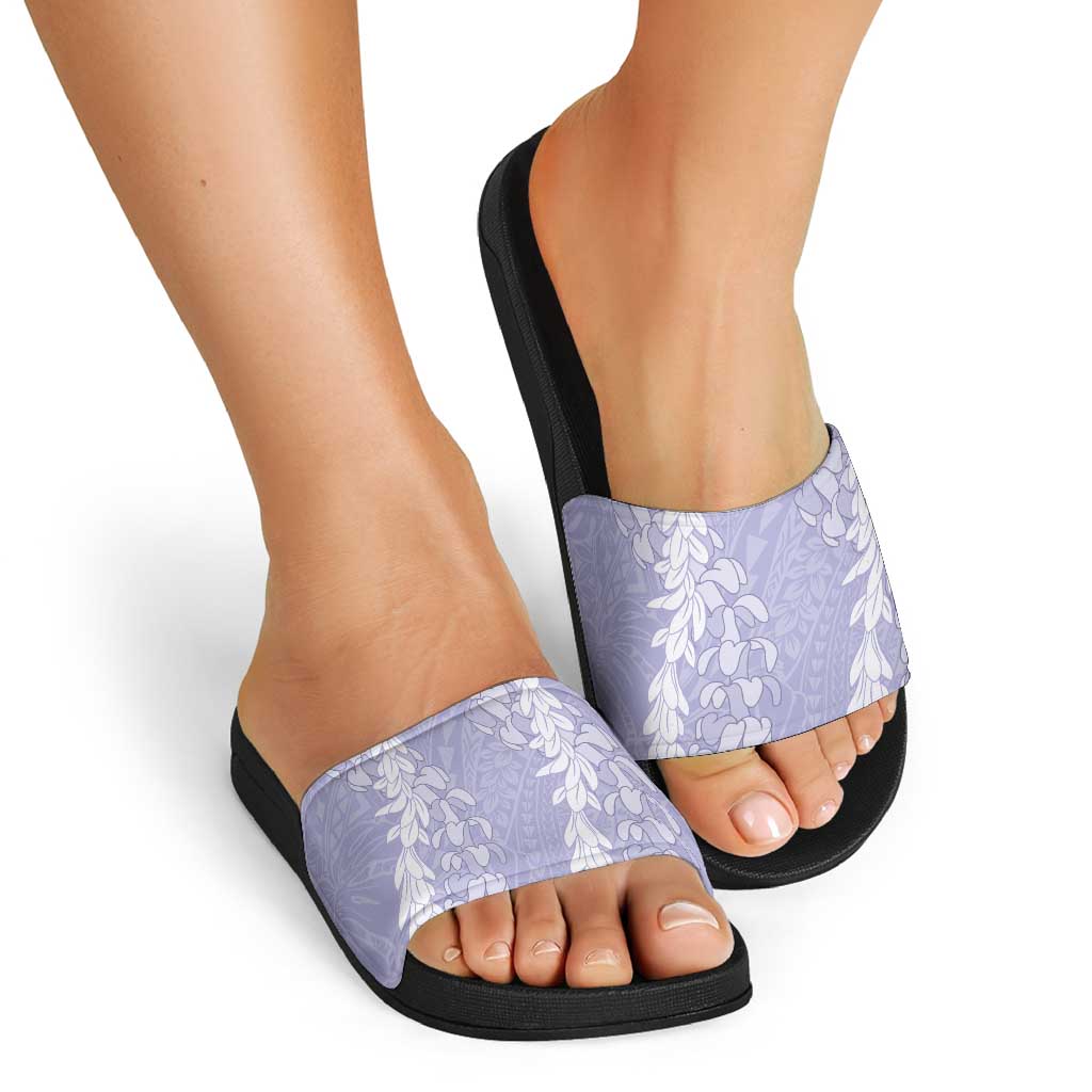 Puakenikeni and Maile Lei Slide Sandals Purple Double Strand Lei LT9 - Polynesian Pride