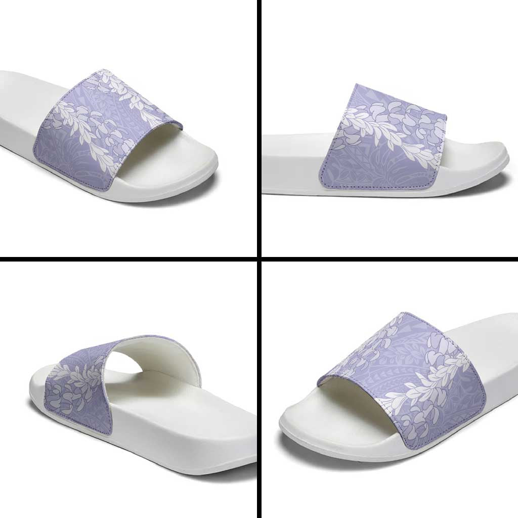 Puakenikeni and Maile Lei Slide Sandals Purple Double Strand Lei LT9 - Polynesian Pride