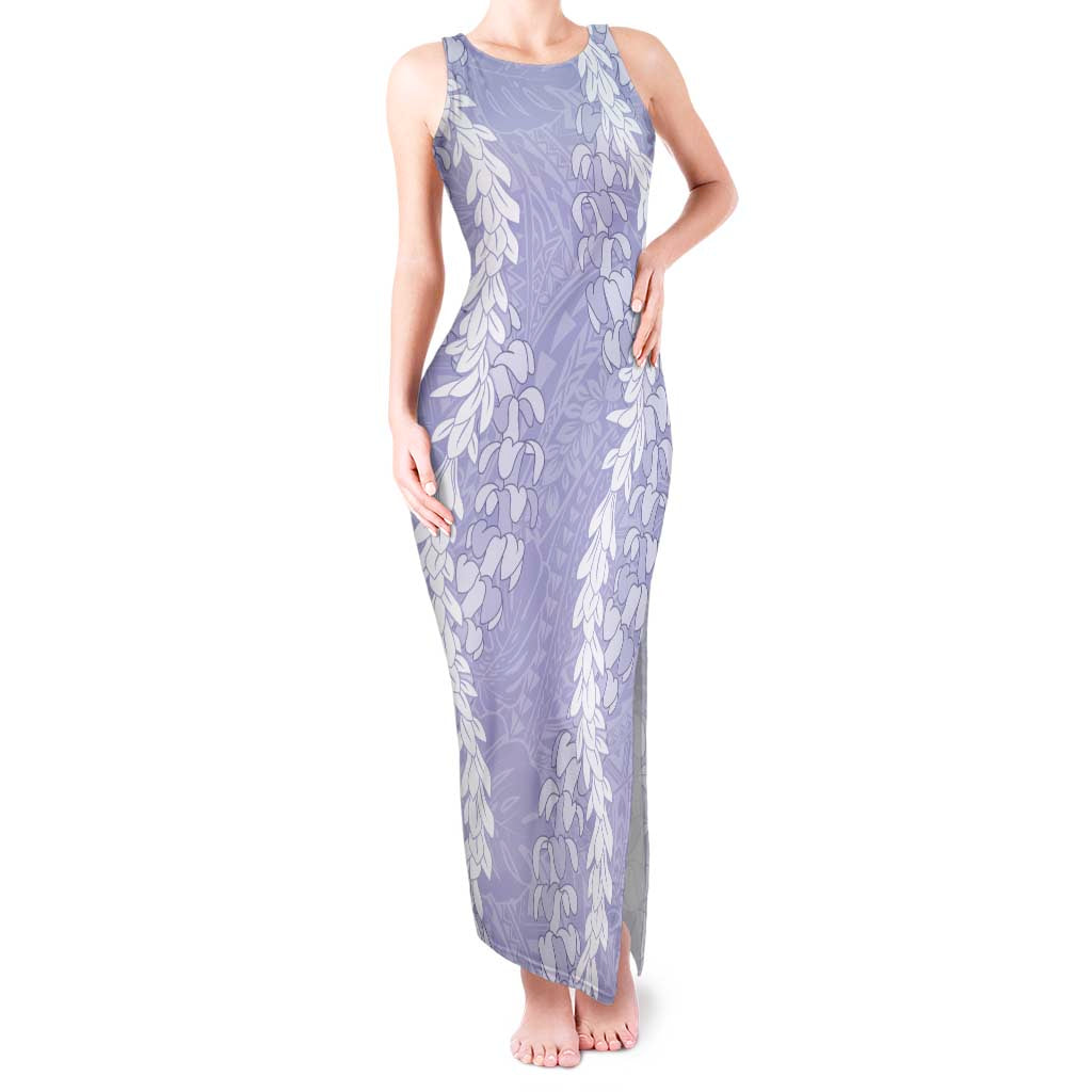 Puakenikeni and Maile Lei Tank Maxi Dress Purple Double Strand Lei LT9 Women Purple - Polynesian Pride