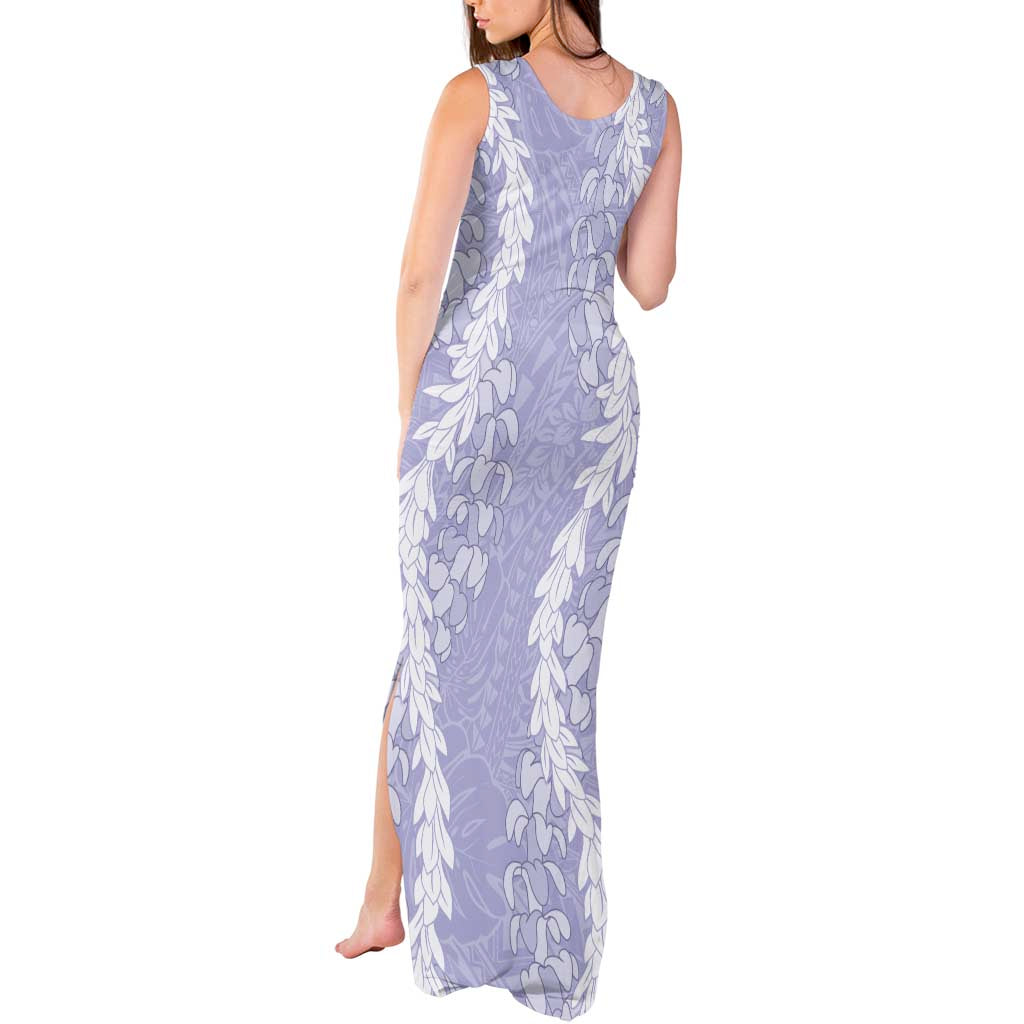 Puakenikeni and Maile Lei Tank Maxi Dress Purple Double Strand Lei LT9 - Polynesian Pride