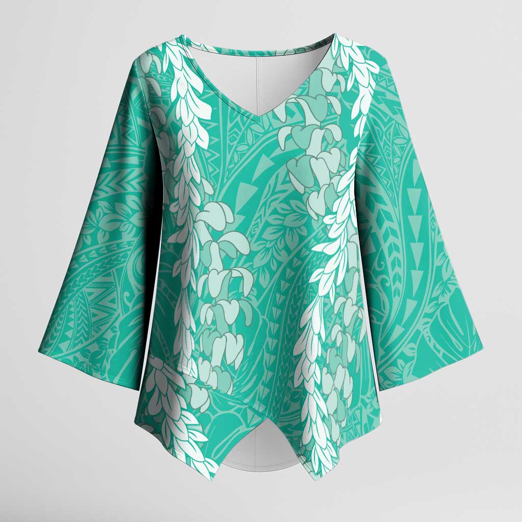Puakenikeni and Maile Lei Kimono Sleeve Blouse Sage Green Double Strand Lei LT9 Female Sage Green - Polynesian Pride