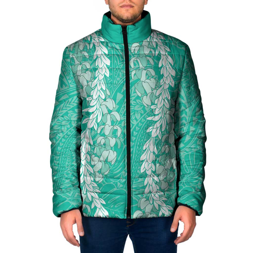 Puakenikeni and Maile Lei Padded Jacket Sage Green Double Strand Lei LT9 Men Sage Green - Polynesian Pride