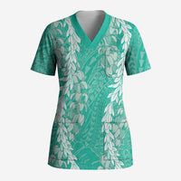 Puakenikeni and Maile Lei Scrub Top Sage Green Double Strand Lei LT9 Adult Sage Green - Polynesian Pride