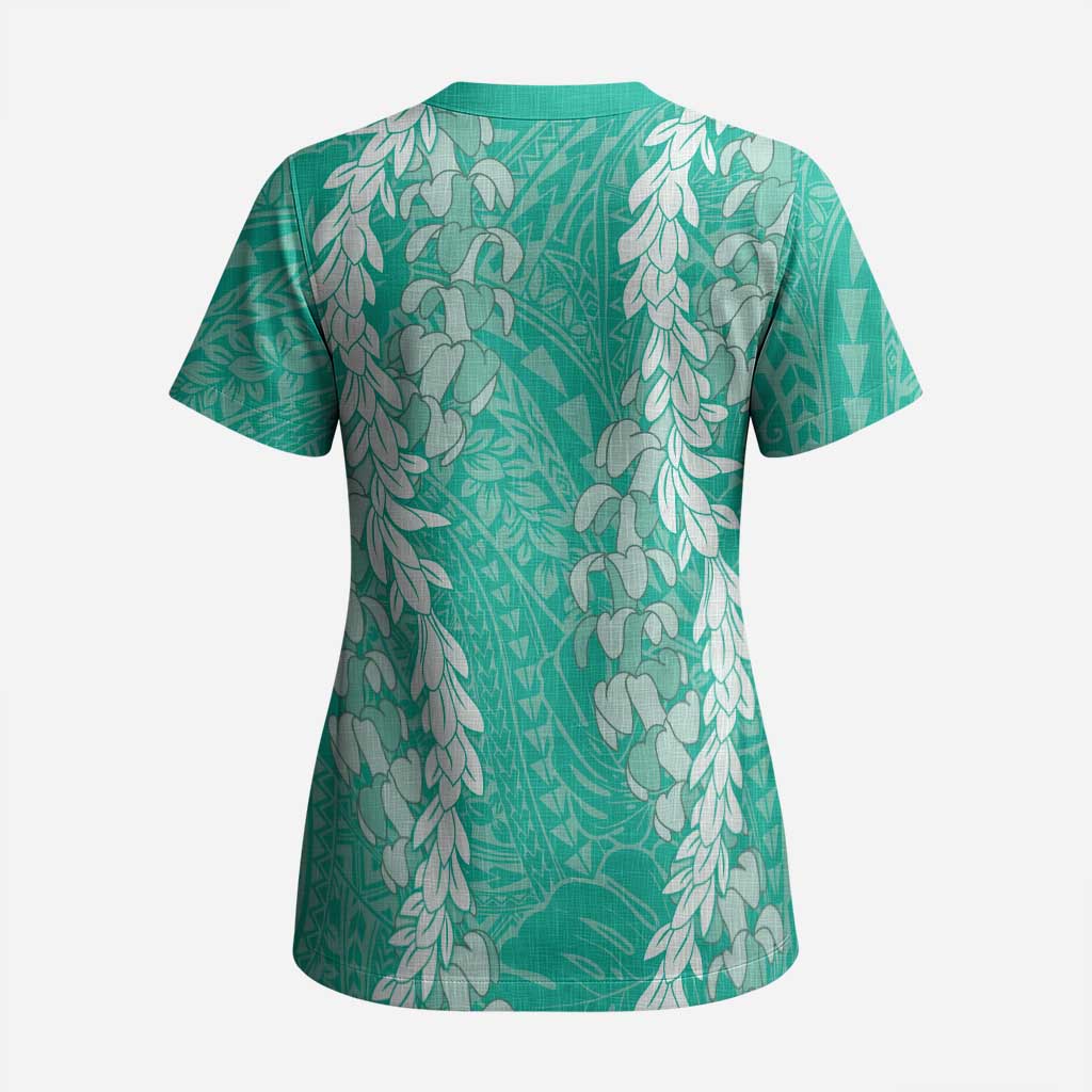 Puakenikeni and Maile Lei Scrub Top Sage Green Double Strand Lei LT9 - Polynesian Pride