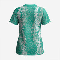 Puakenikeni and Maile Lei Scrub Top Sage Green Double Strand Lei LT9 - Polynesian Pride