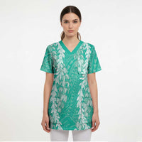 Puakenikeni and Maile Lei Scrub Top Sage Green Double Strand Lei LT9 - Polynesian Pride