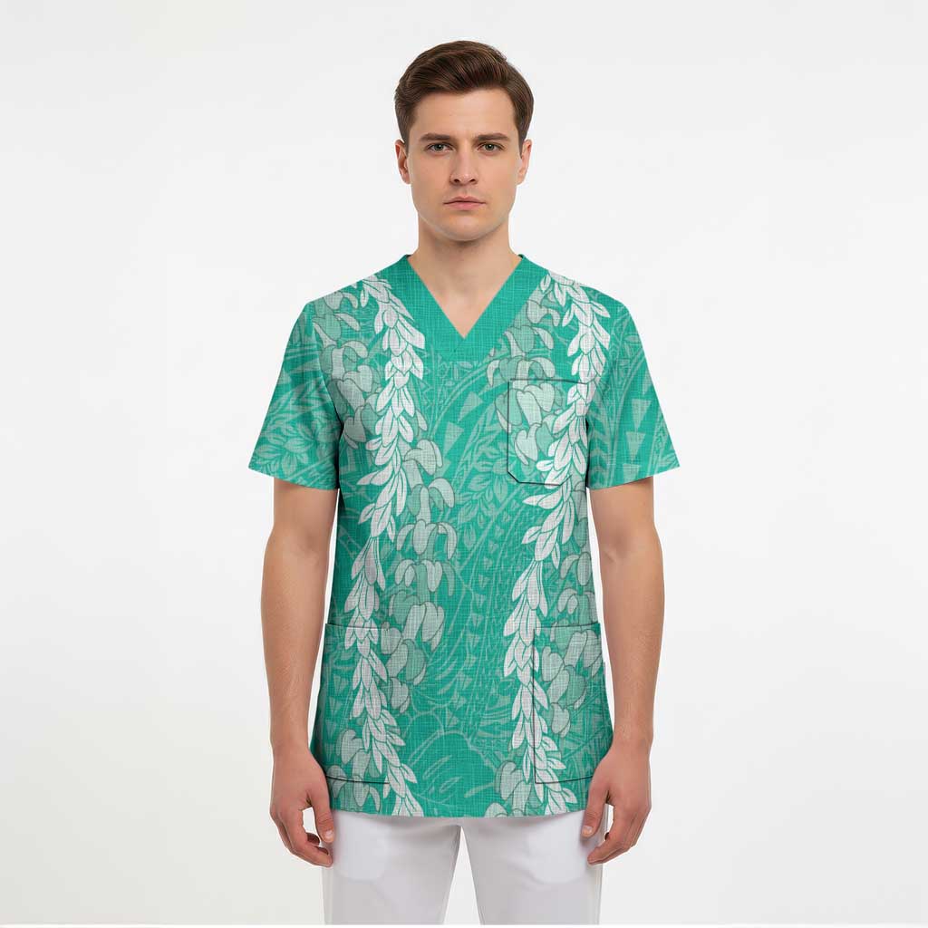 Puakenikeni and Maile Lei Scrub Top Sage Green Double Strand Lei LT9 - Polynesian Pride