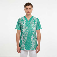 Puakenikeni and Maile Lei Scrub Top Sage Green Double Strand Lei LT9 - Polynesian Pride