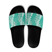 Puakenikeni and Maile Lei Slide Sandals Sage Green Double Strand Lei LT9 Sage Green - Polynesian Pride