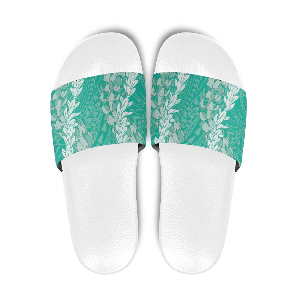 Puakenikeni and Maile Lei Slide Sandals Sage Green Double Strand Lei LT9 Sage Green - Polynesian Pride