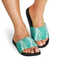 Puakenikeni and Maile Lei Slide Sandals Sage Green Double Strand Lei LT9 - Polynesian Pride