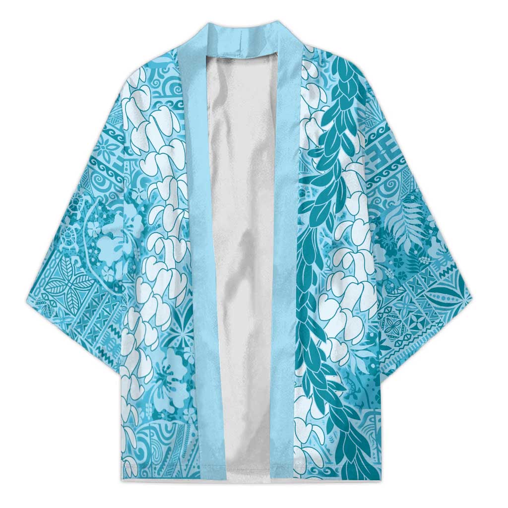 Blue Puakenikeni and Maile Lei Kimono Hawaiian Style Tribal Tapa Double Strand Lei LT9 Unisex Blue - Polynesian Pride