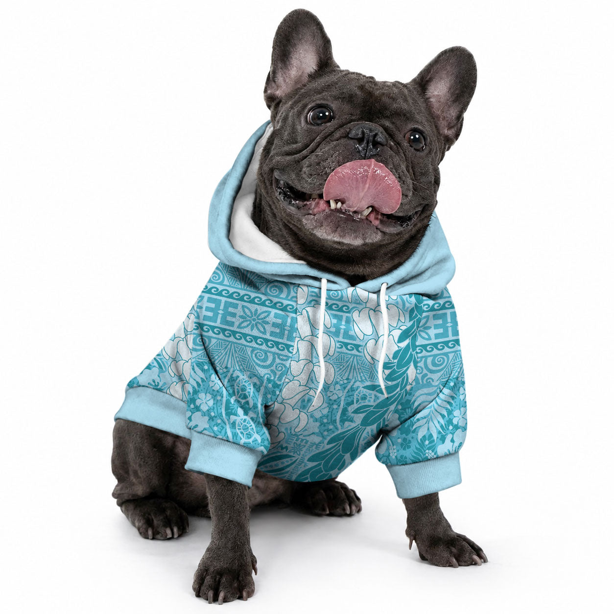 Blue Puakenikeni and Maile Lei Pet Hoodie Hawaiian Style Tribal Tapa Double Strand Lei