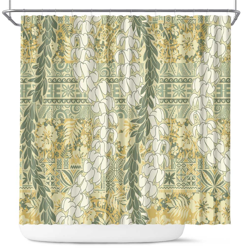 Vintage Puakenikeni and Maile Lei Shower Curtain Hawaiian Style Tribal Tapa Double Strand Lei LT9 Vintage - Polynesian Pride