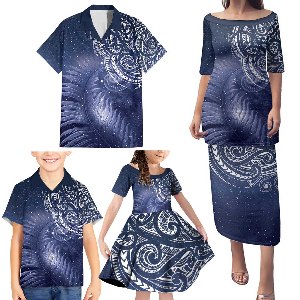 New Zealand Galaxy Fern Family Matching Puletasi and Hawaiian Shirt