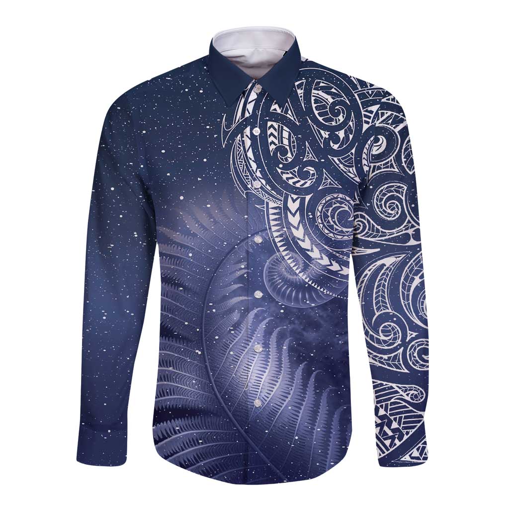 New Zealand Galaxy Fern Long Sleeve Button Shirt LT9 Unisex Galaxy - Polynesian Pride