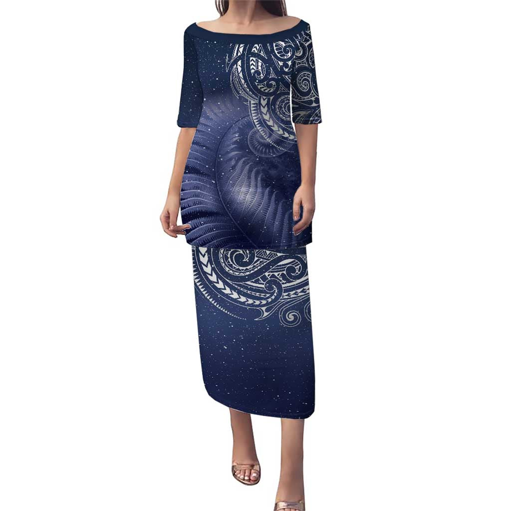 New Zealand Galaxy Fern Puletasi LT9 Long Dress Galaxy - Polynesian Pride