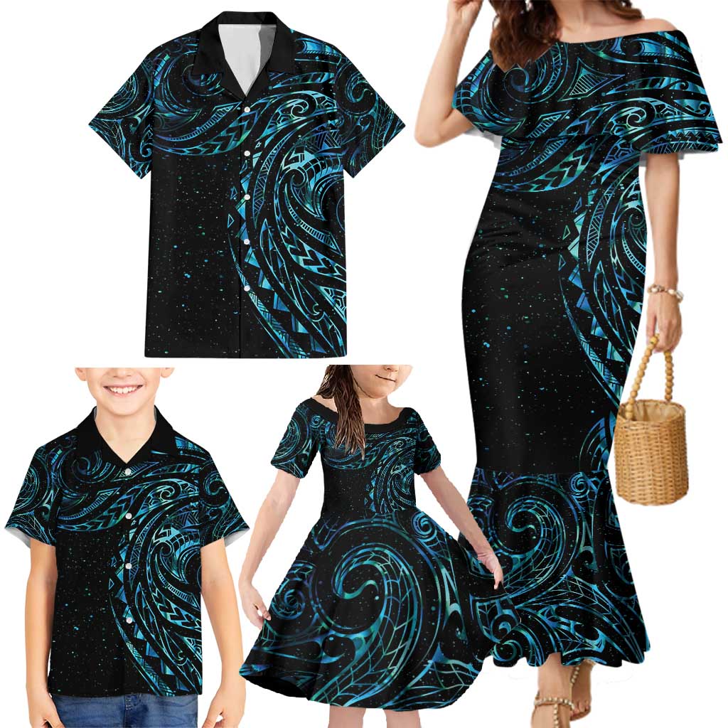 New Zealand Tribal Tattoo Family Matching Mermaid Dress and Hawaiian Shirt With Matariki Art