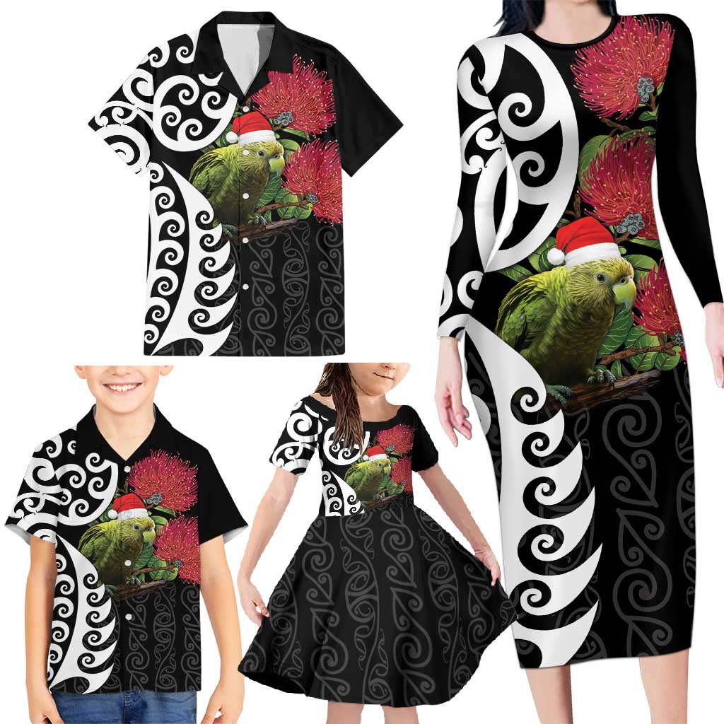 New Zealand Kakapo Christmas Family Matching Long Sleeve Bodycon Dress and Hawaiian Shirt Meri Kirihimete Pohutukawa Flowers