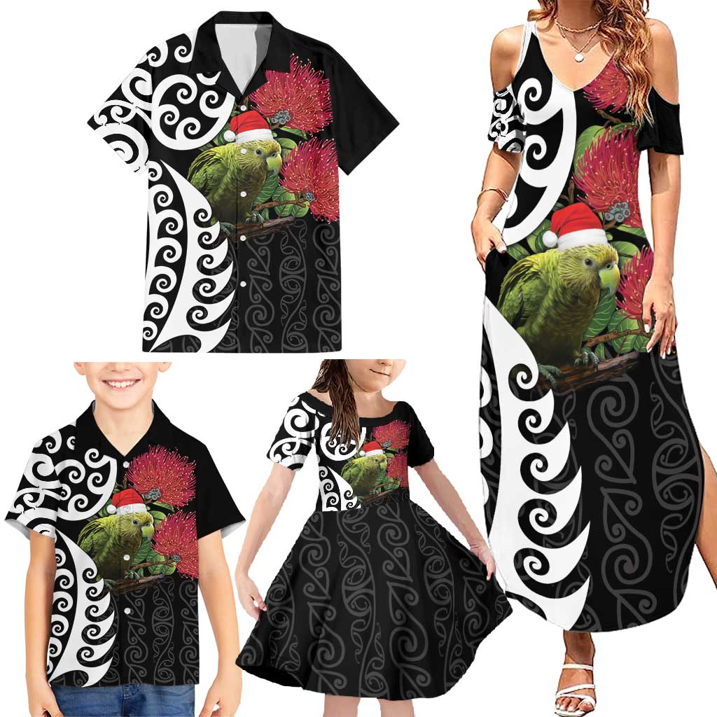 New Zealand Kakapo Christmas Family Matching Summer Maxi Dress and Hawaiian Shirt Meri Kirihimete Pohutukawa Flowers