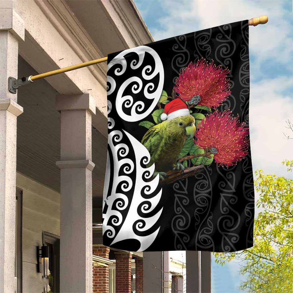New Zealand Kakapo Christmas Garden Flag Meri Kirihimete Pohutukawa Flowers LT9 House Flag Black - Polynesian Pride