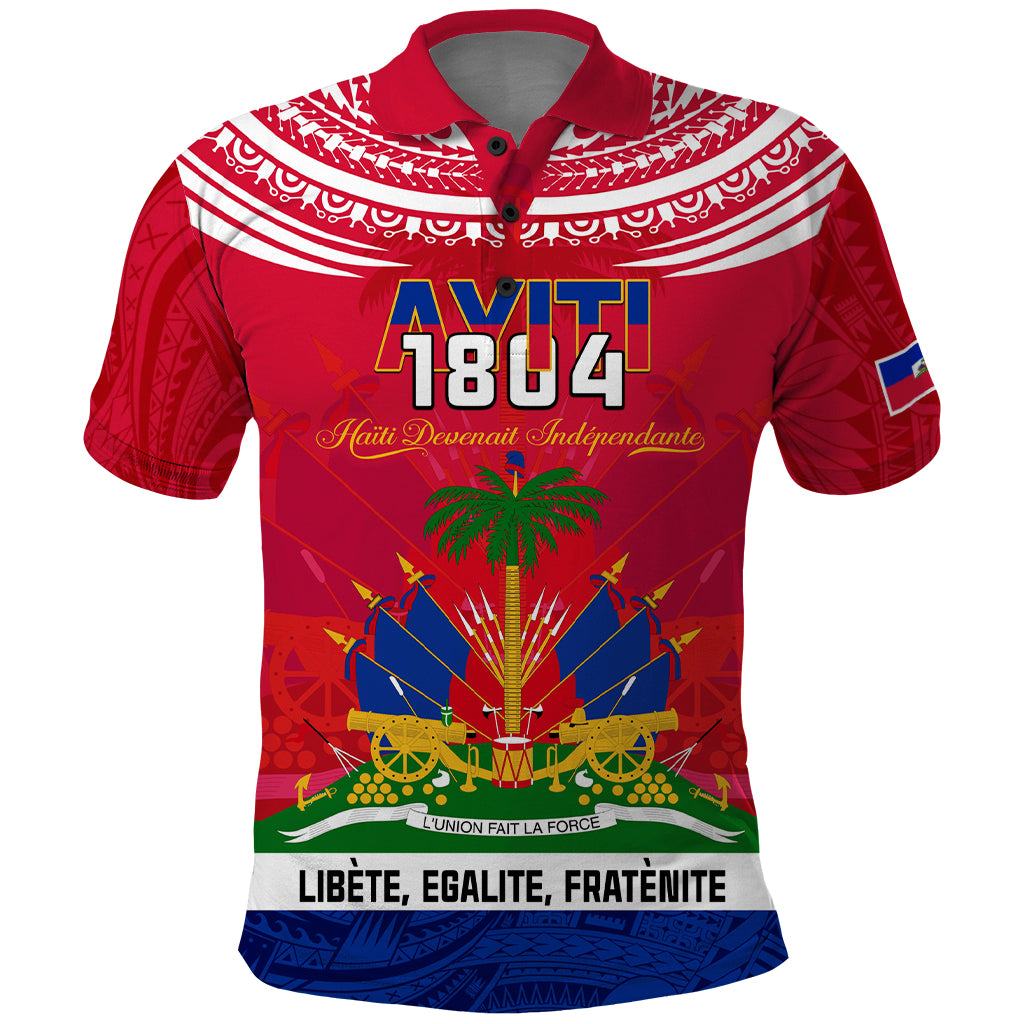 Haiti Independence Day Polo Shirt Libete Egalite Fratenite Ayiti 1804 With Polynesian Pattern LT9 Red - Polynesian Pride