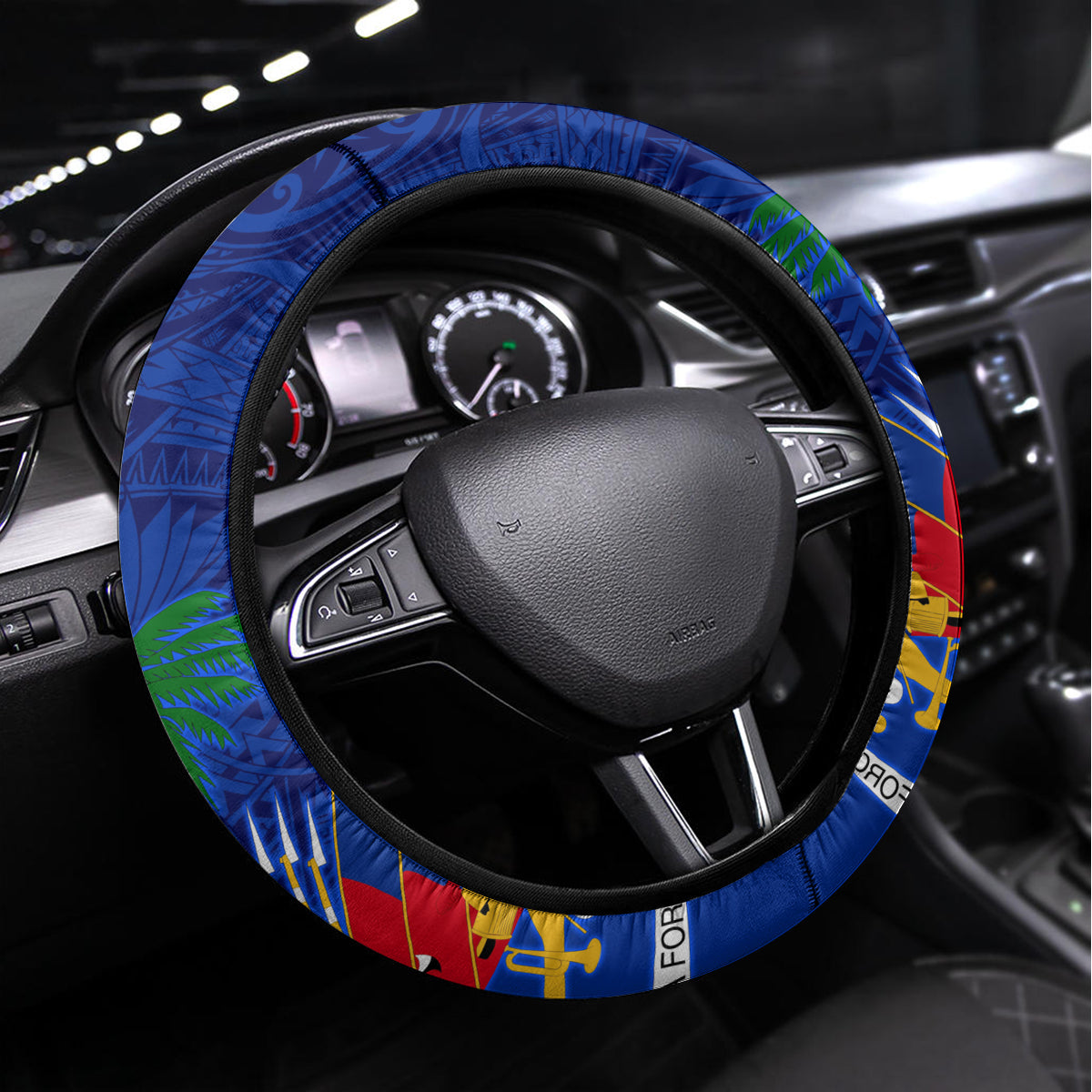 Haiti Independence Day Steering Wheel Cover Libete Egalite Fratenite Ayiti 1804 With Polynesian Pattern