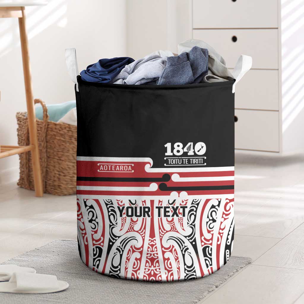 Personalised Toitu Te Tiriti Aotearoa 1840 Laundry Basket Red Kowhaiwhai Puhoro LT9 Black - Polynesian Pride