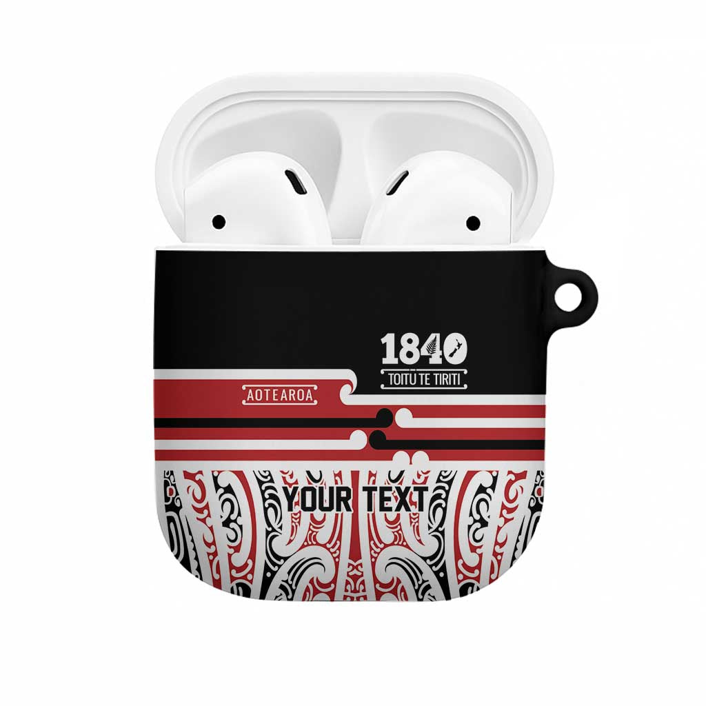 Personalised Toitu Te Tiriti Aotearoa 1840 AirPods Case Red Kowhaiwhai Puhoro LT9 Black - Polynesian Pride