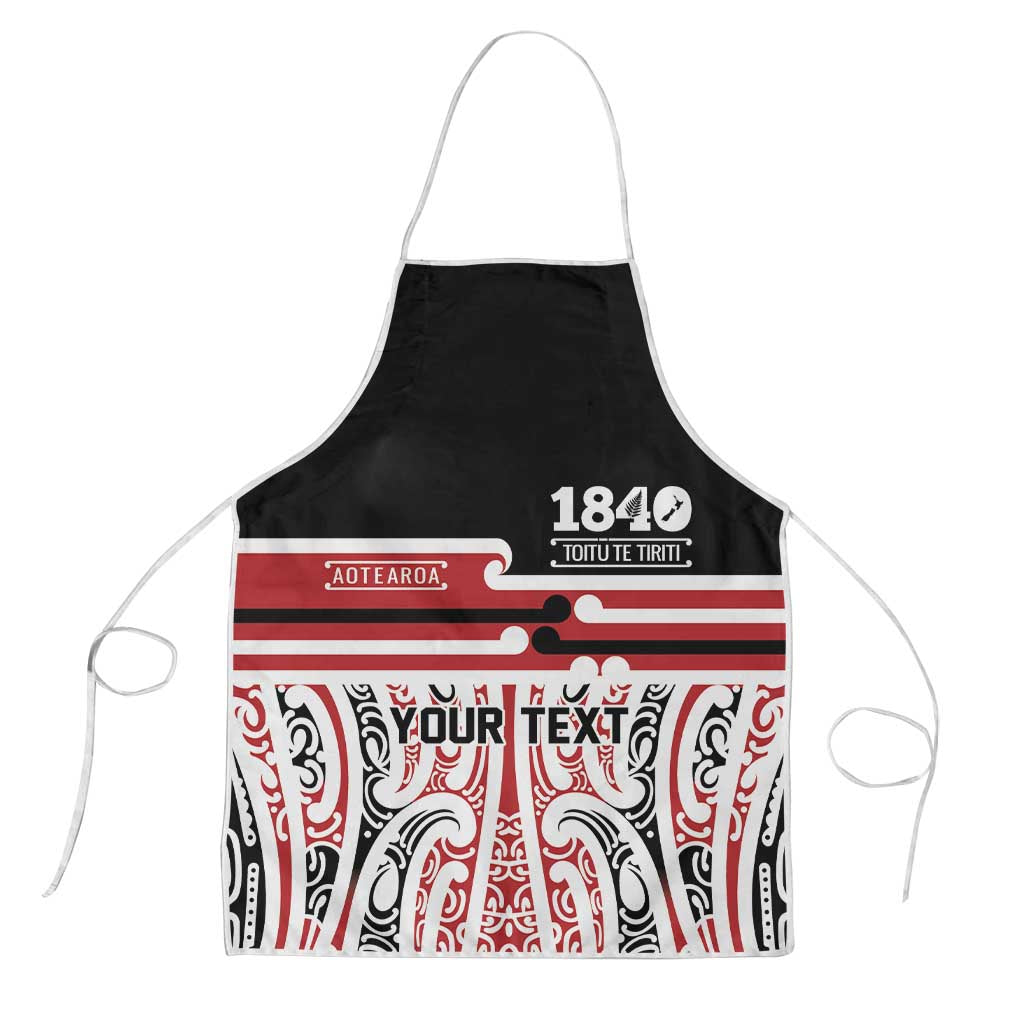 Personalised Toitu Te Tiriti Aotearoa 1840 Apron Red Kowhaiwhai Puhoro LT9 Black - Polynesian Pride
