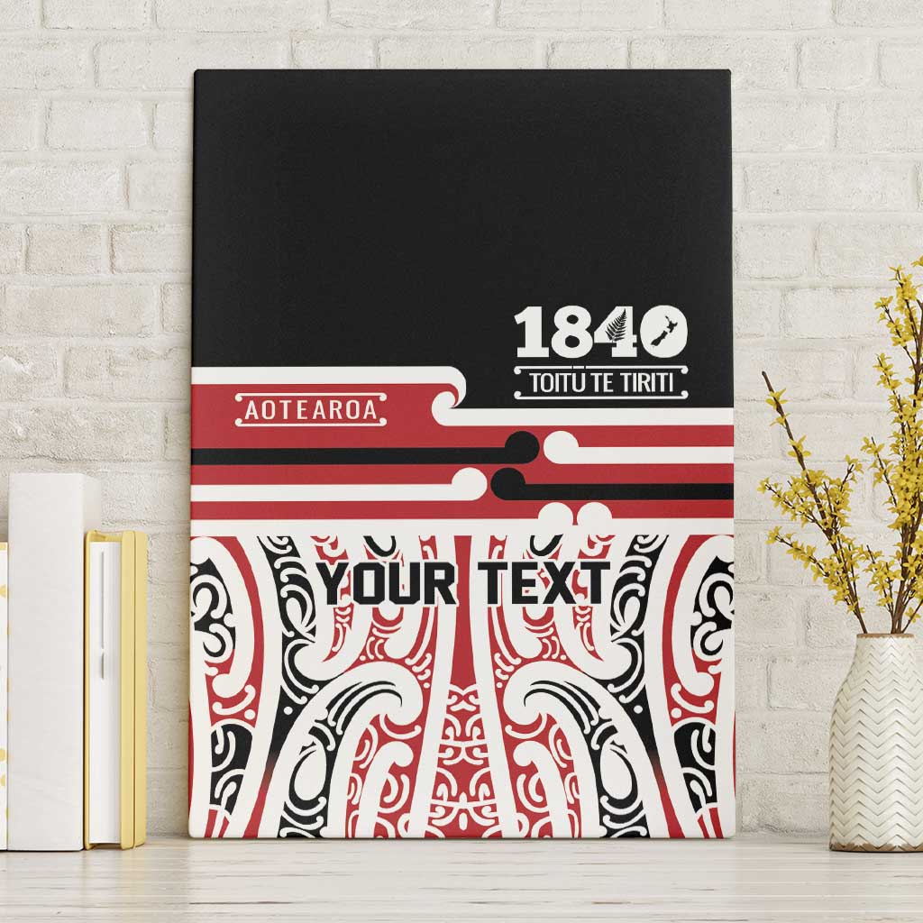 Personalised Toitu Te Tiriti Aotearoa 1840 Canvas Wall Art Red Kowhaiwhai Puhoro LT9 Without Frame Black - Polynesian Pride